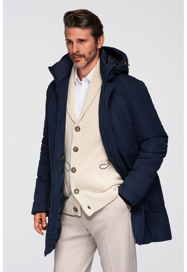 Geaca lunga cu buzunare cu clapa - Bleumarin