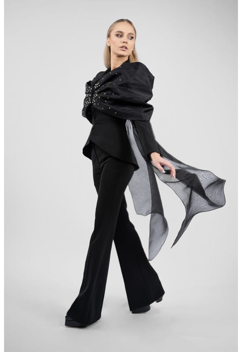 Sacou cu funda supradimensionata si trena din organza - Negru