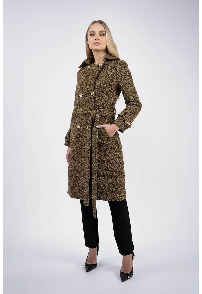 Palton lung din amestec de lana - Verde