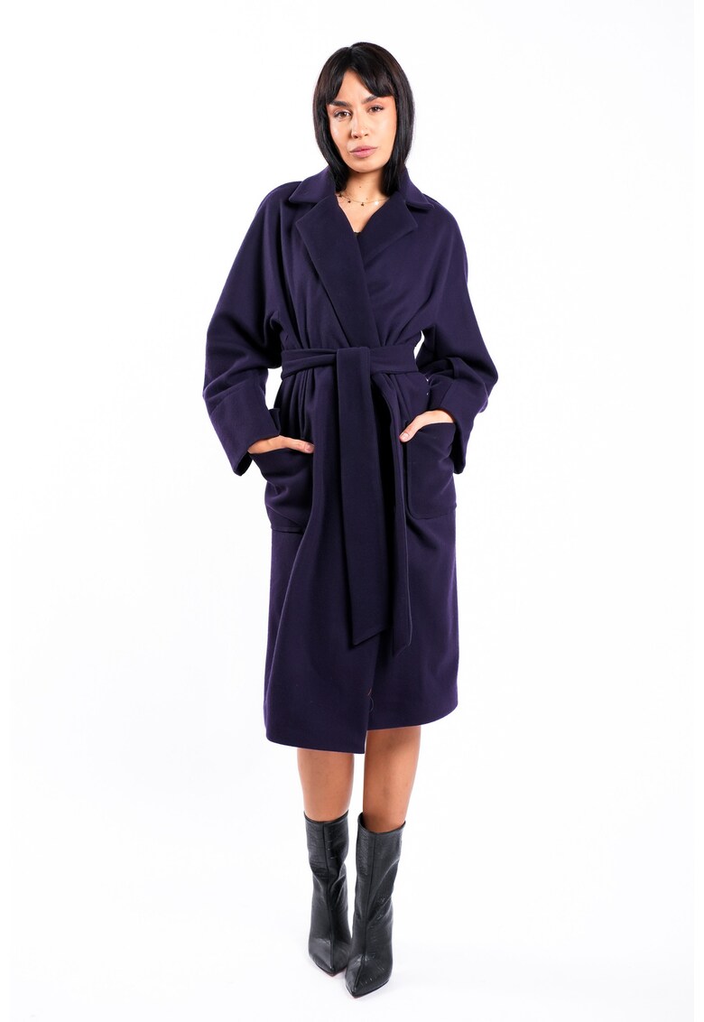Palton oversize din amestec de lana cu cordon