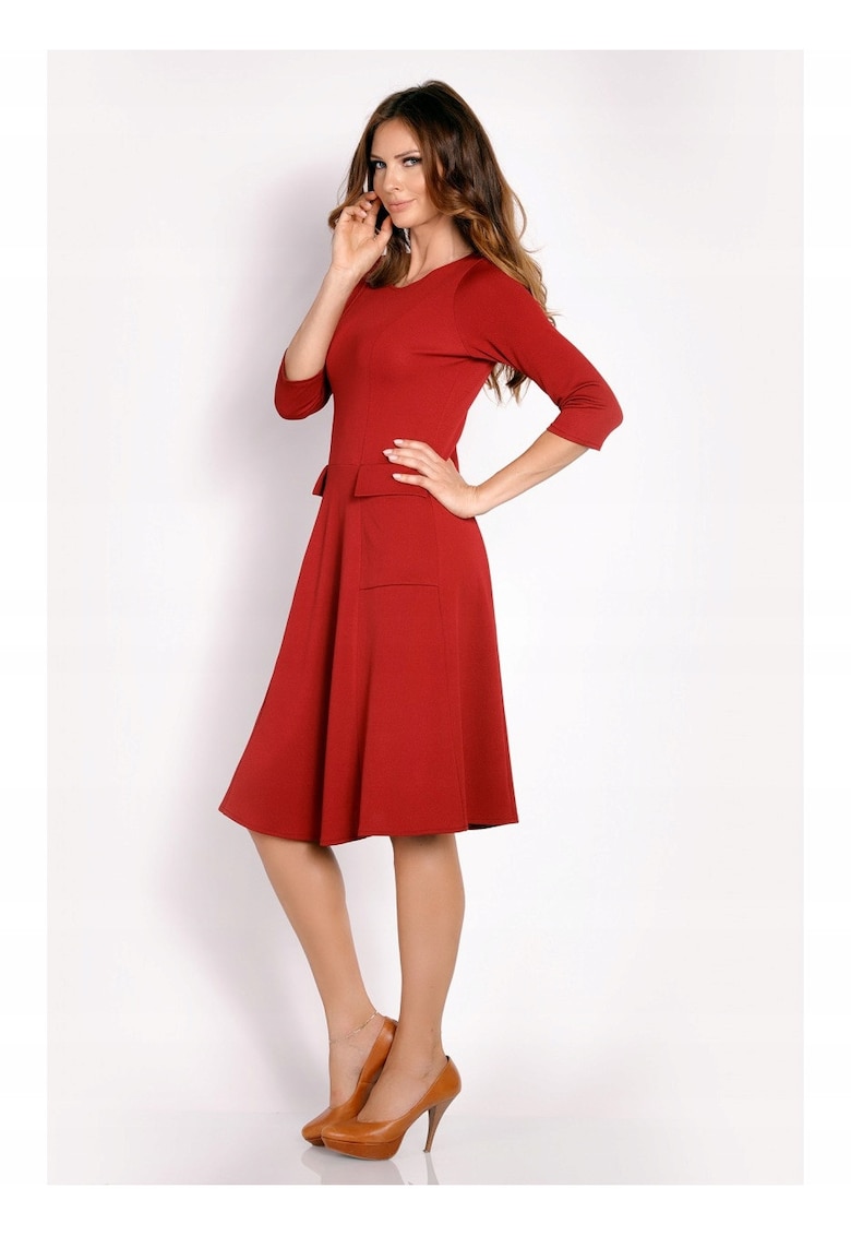 Rochie Dama - L012 - Midi - Croiala Simpla Eleganta - Maneci 3/4 - Fason Clasic - Tesatura Confortabila cu Elastan - Ideala Birou si Ocazii Speciale - Bordeaux - Marime
