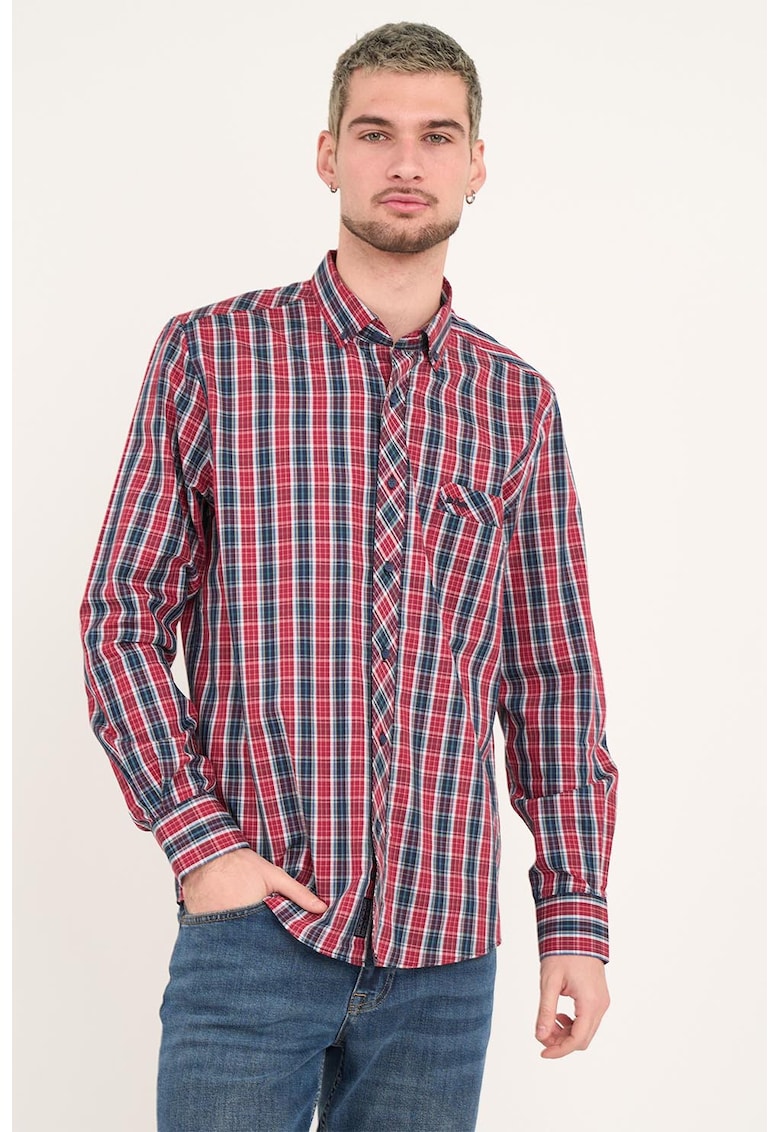 Camasa de bumbac in carouri - Rosu/Alb/Bleumarin