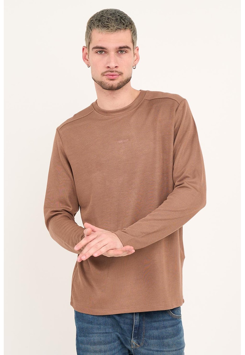 Bluza uni cu decolteu la baza gatului - Maro camel