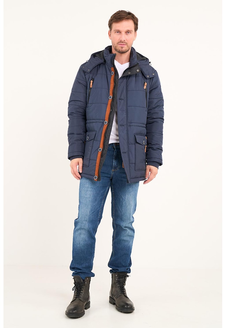 Geaca matlasata cu buzunare cu clapa - Bleumarin