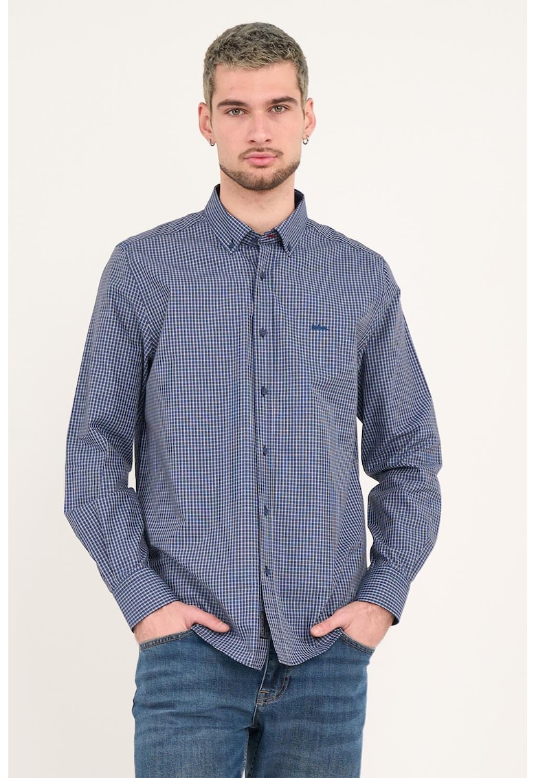 Camasa de bumbac cu model in carouri - Alb/Albastru inchis