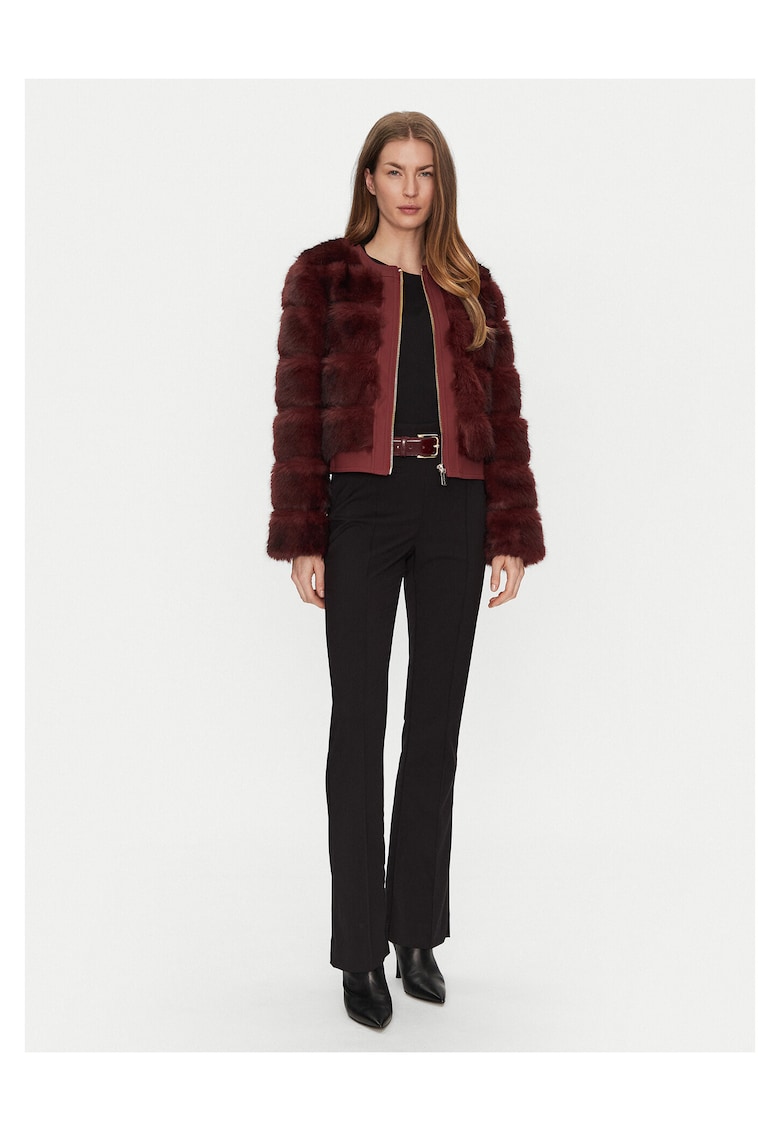 Jacheta dama blana artificiala - bordo -