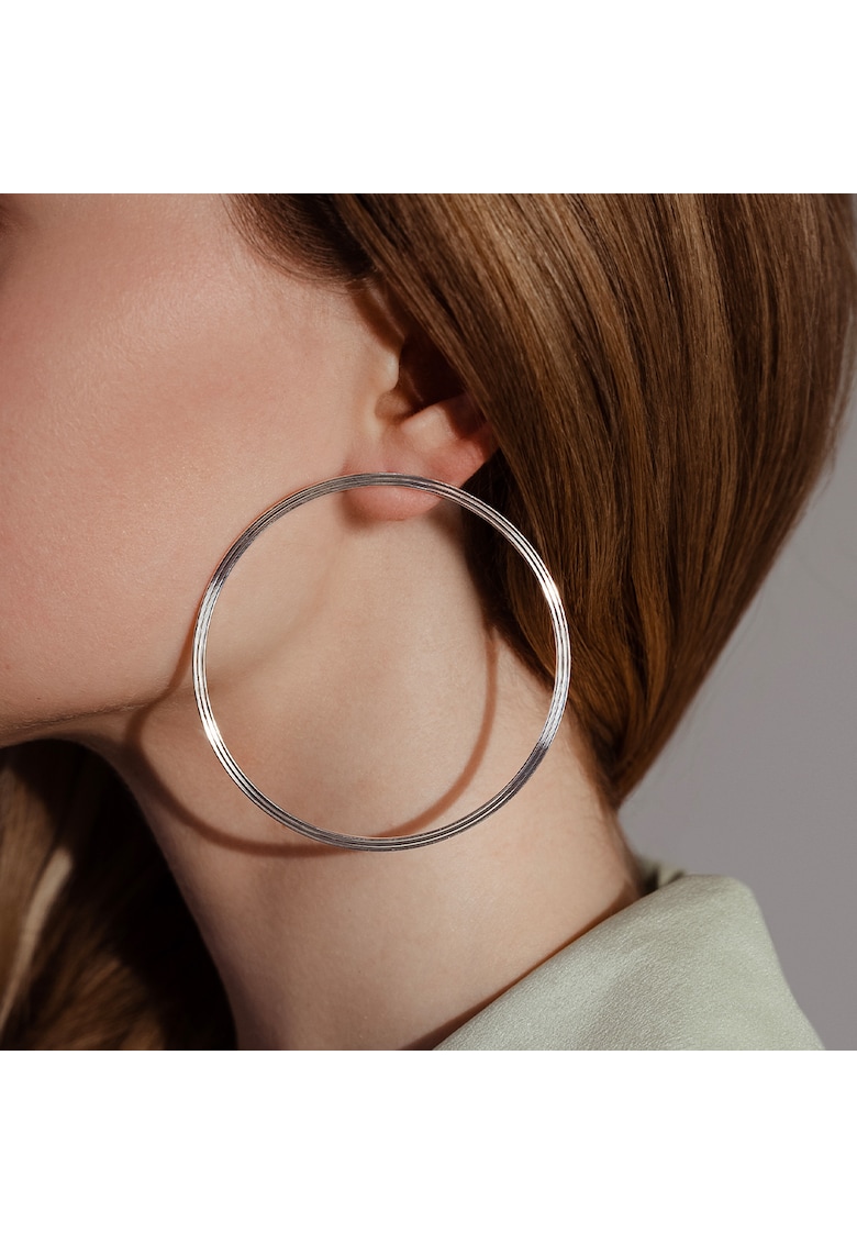 Cercei mari rotunzi tip stift placati cu argint Etno