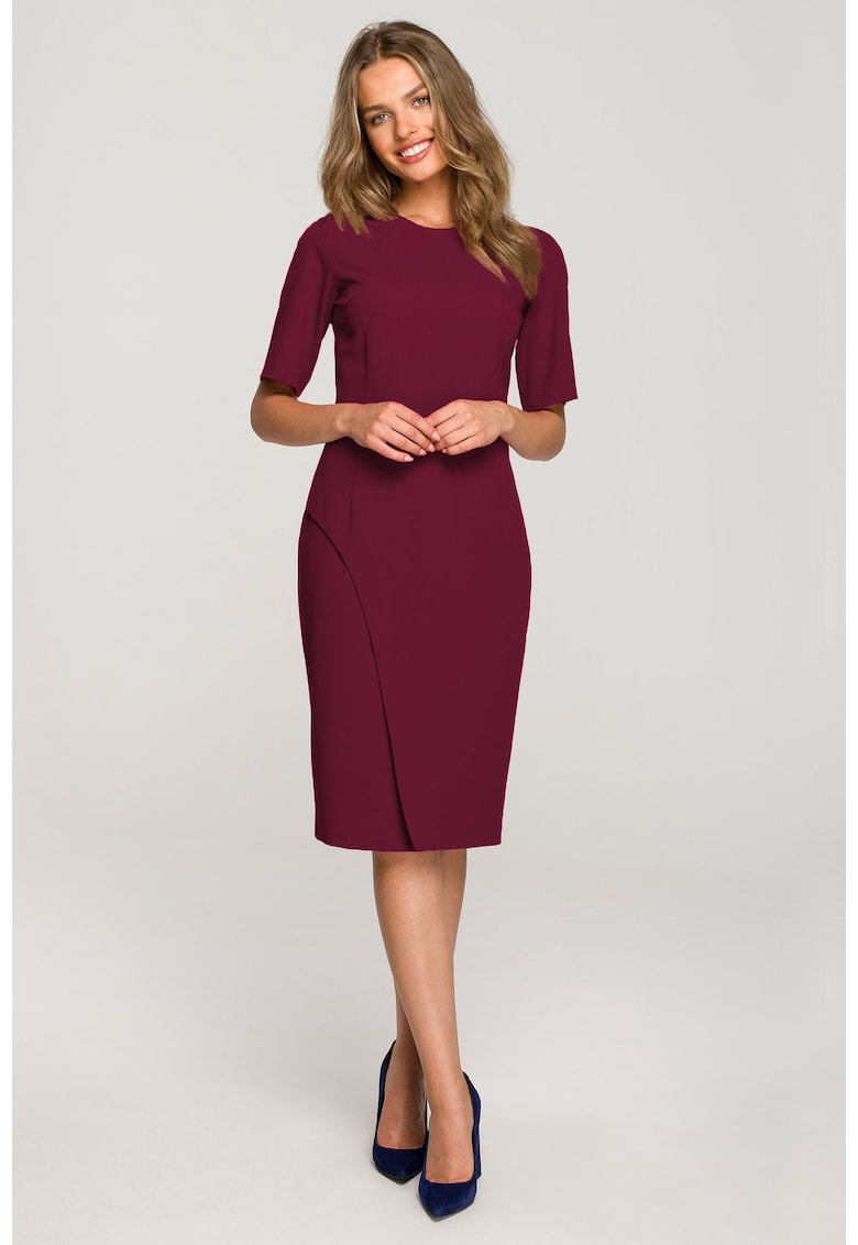 Rochie creion cu maneci scurte - maro - Visiniu