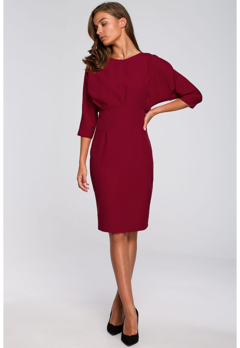 Rochie burgundy cu dantele - maneci kimono - lungime sub genunchi -