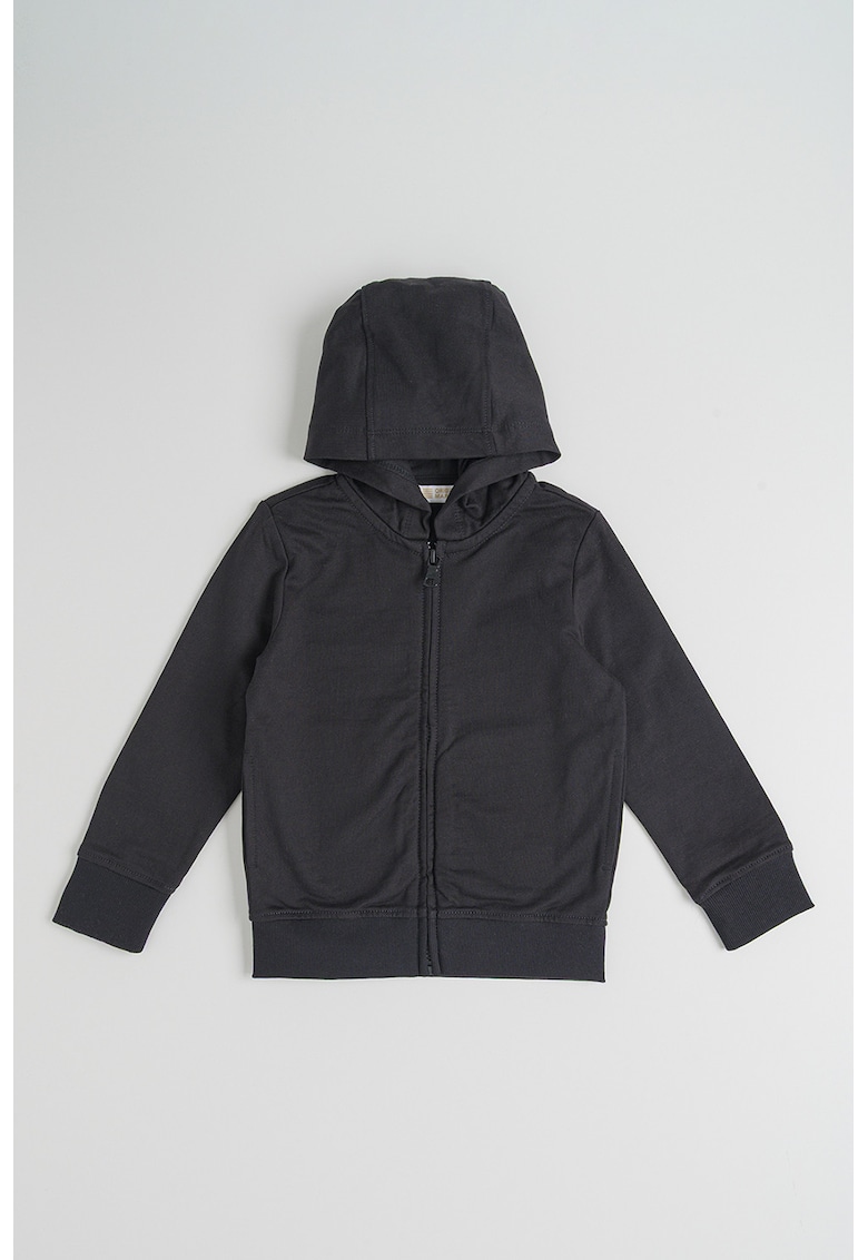 Hanorac cu fermoar si terminatii striate - Negru