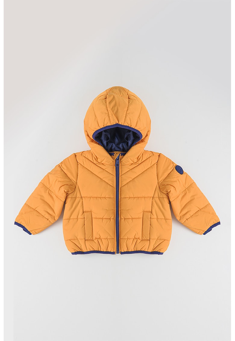 Geaca matlasata cu fermoar si gluga - Portocaliu/Albastru ultramarin