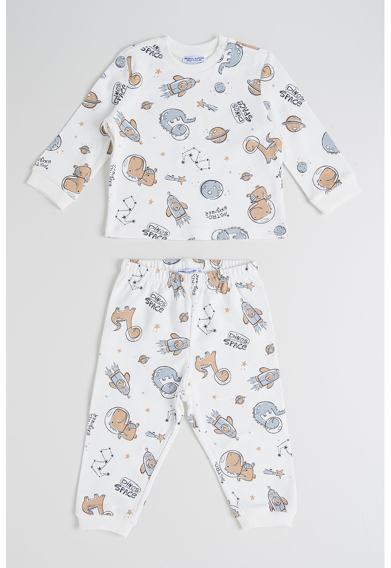 Pijama lunga cu model - Maro inchis/Albastru prafuit/Alb murdar