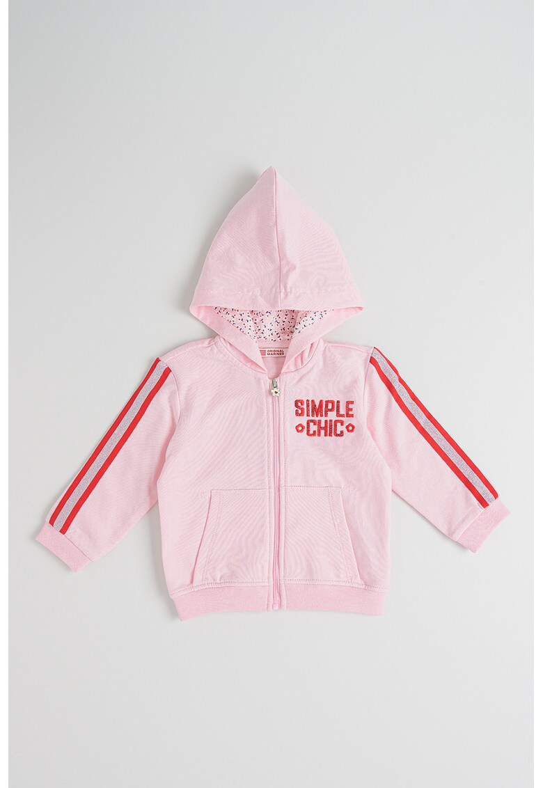 Hanorac cu fermoar si segmente contrastante laterale - Roz zmeuriu/Roz pastel/Argintiu