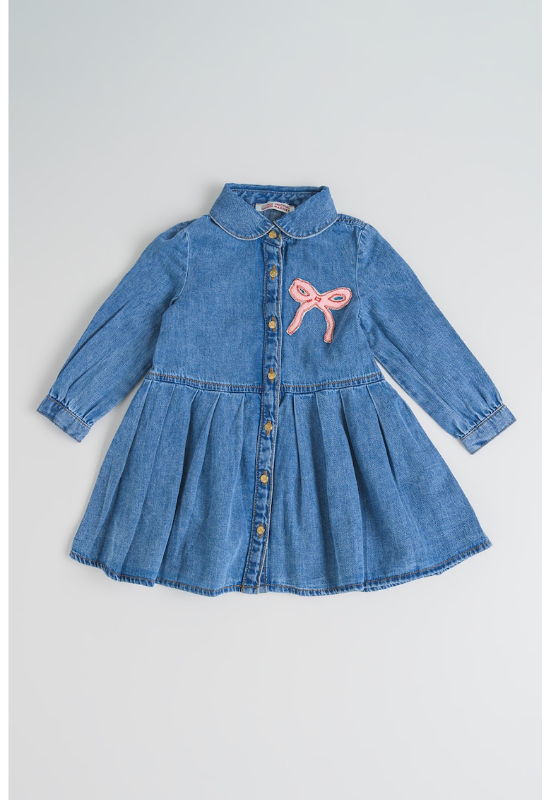 Rochie evazata din denim cu nasturi - Albastru inchis