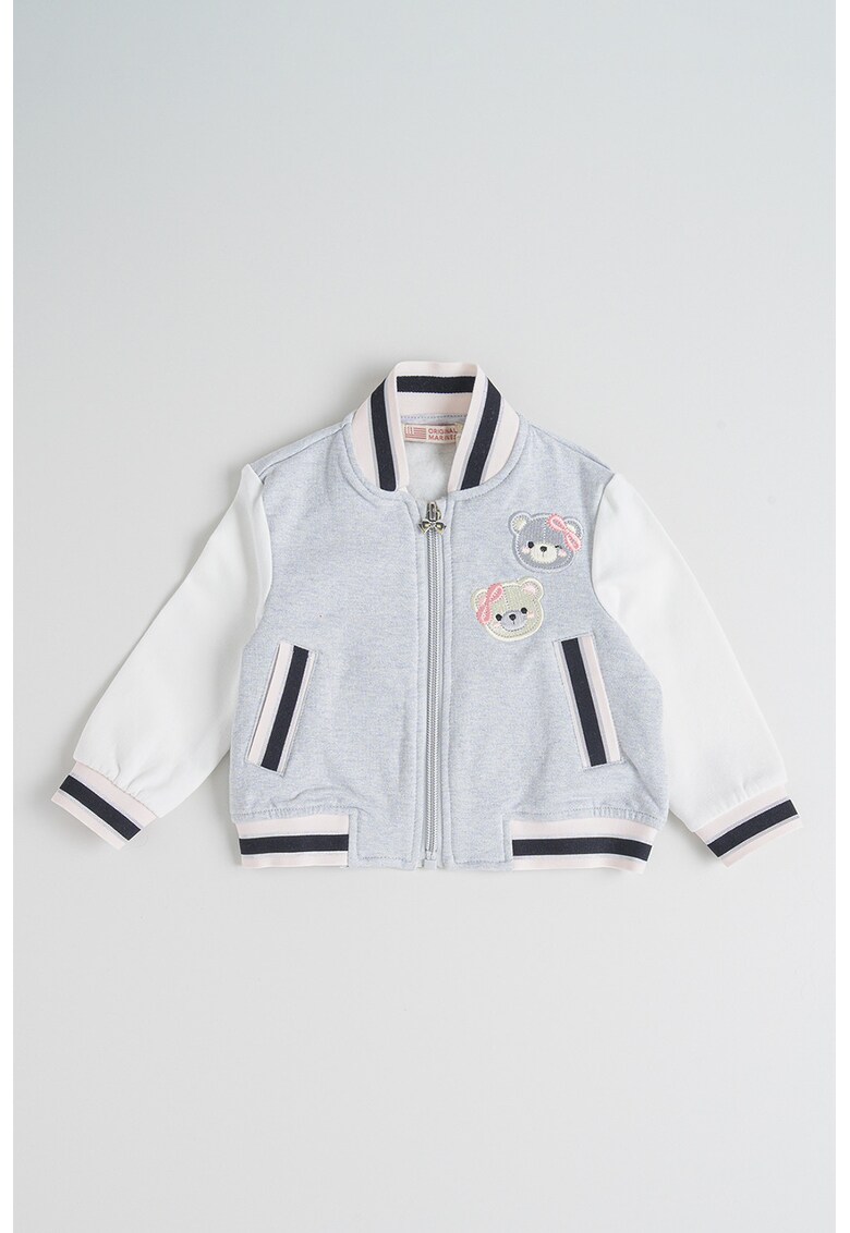 Jacheta bomber cu fermoar si terminatii contrastante - Alb/Argintiu/Negru