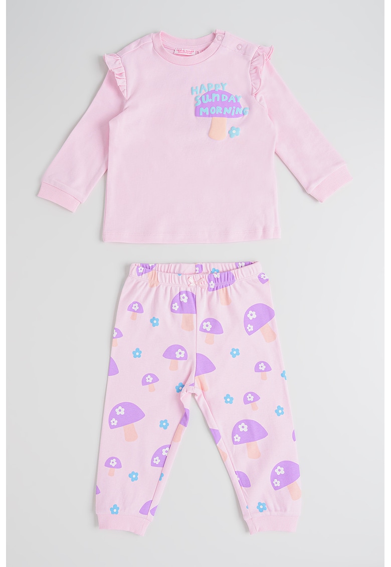 Pijama lunga cu model cu ciuperci - Violet/Roz pastel/Piersica
