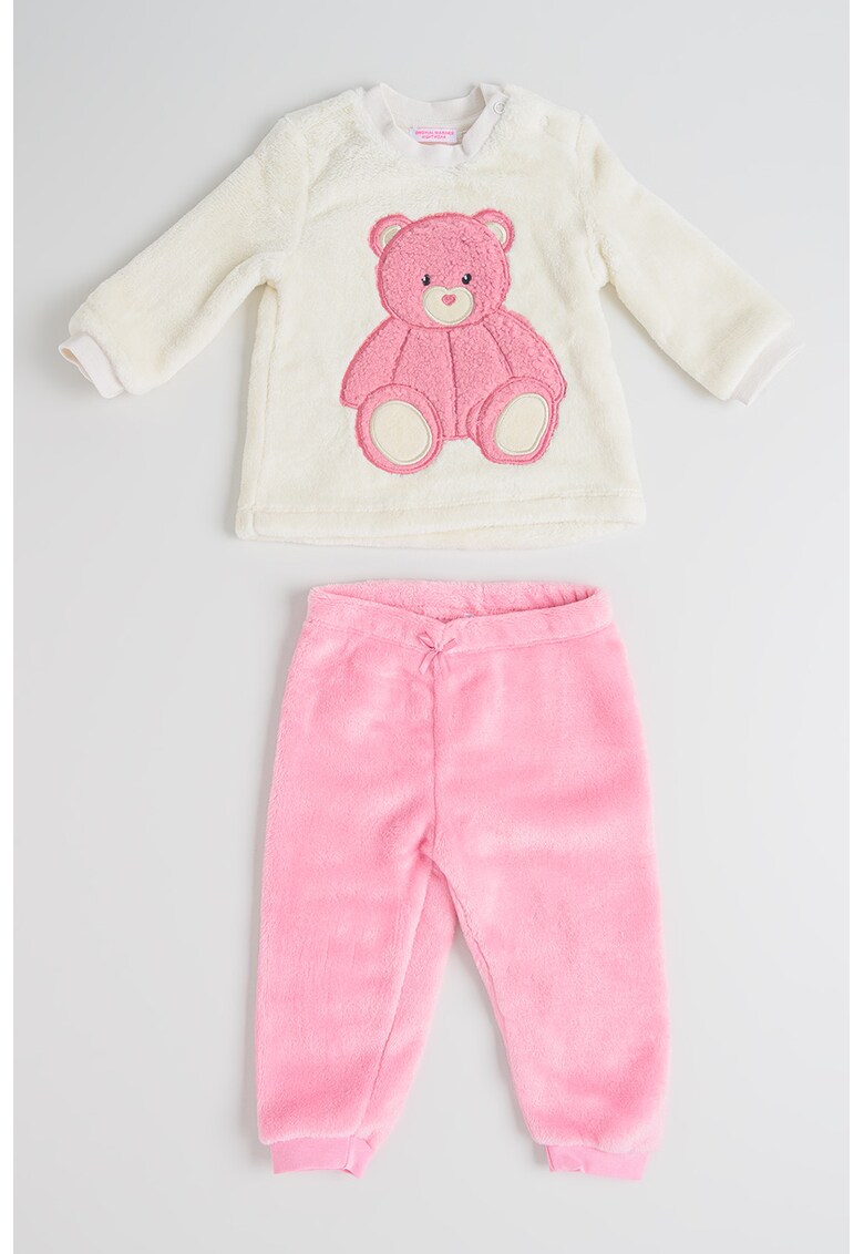 Pijama lunga din material teddy - Roz pastel/Bej deschis