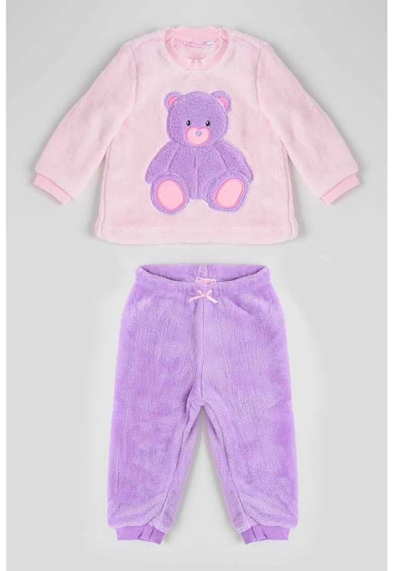 Pijama lunga din material teddy - Roz pastel/Lila
