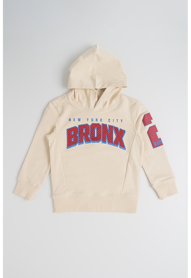 Hanorac cu imprimeu text contrastant - Bej deschis