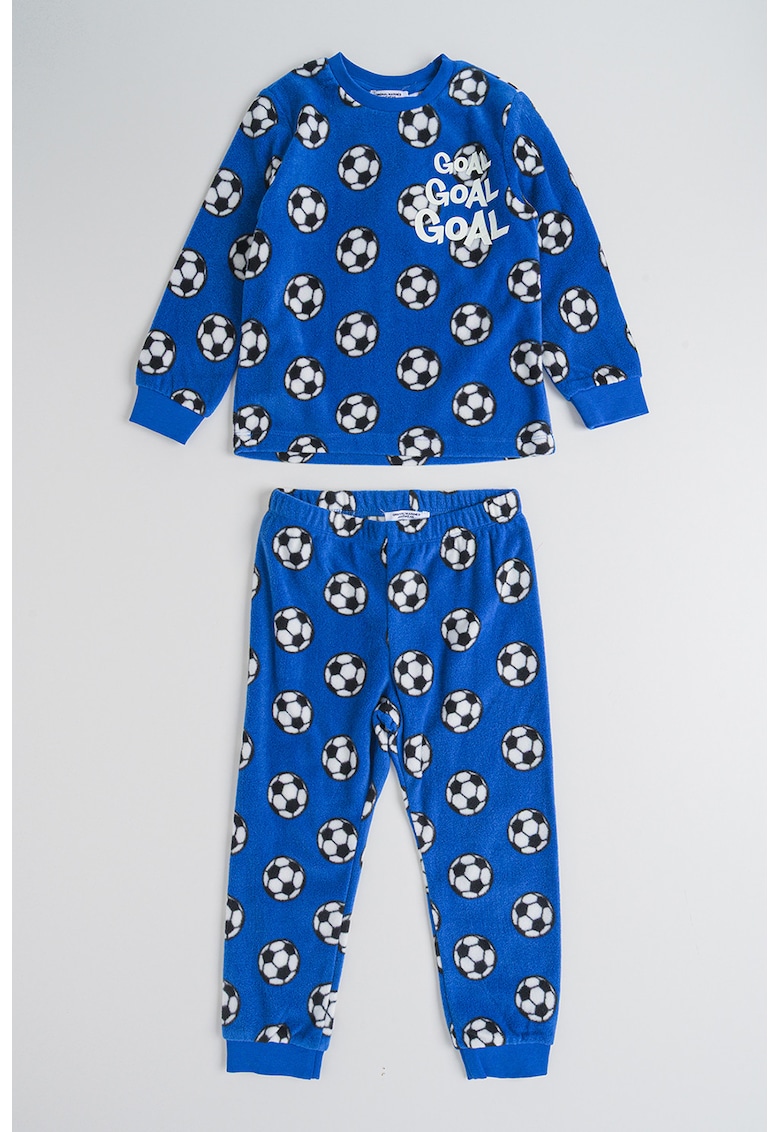 Pijama lunga cu model - Albastru pastel/Negru stins/Alb optic