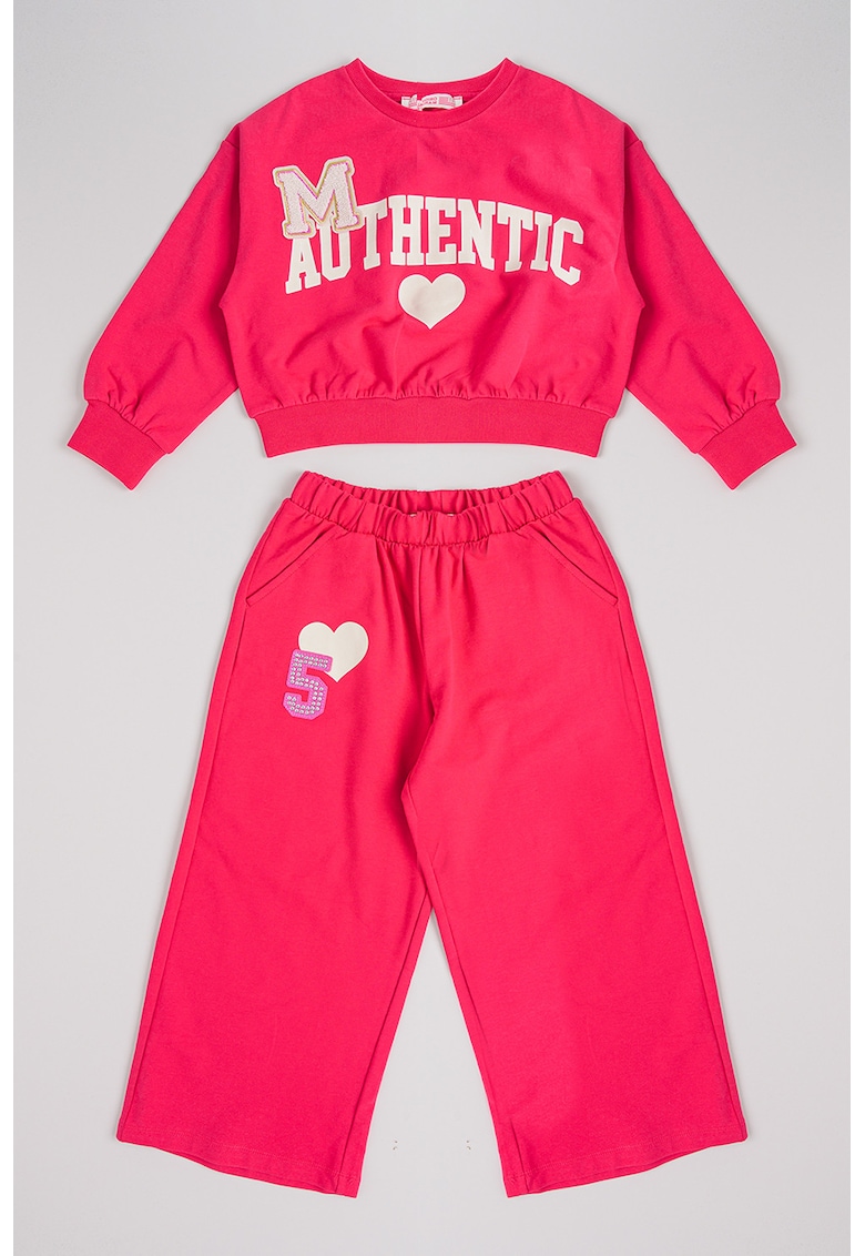 Set de bluza si pantaloni de trening cu imprimeu - 2 piese - Alb/Fucsia