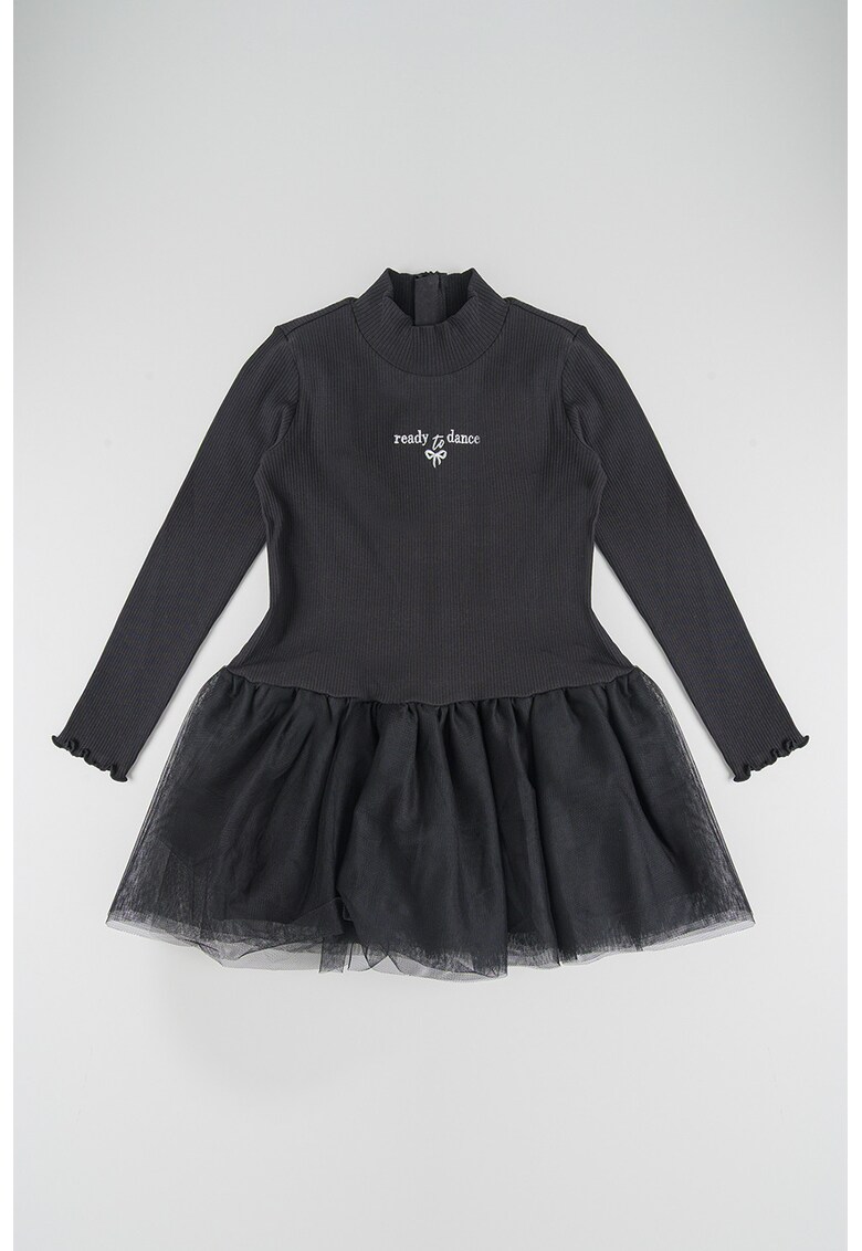 Rochie evazata cu terminatie din tul - Negru