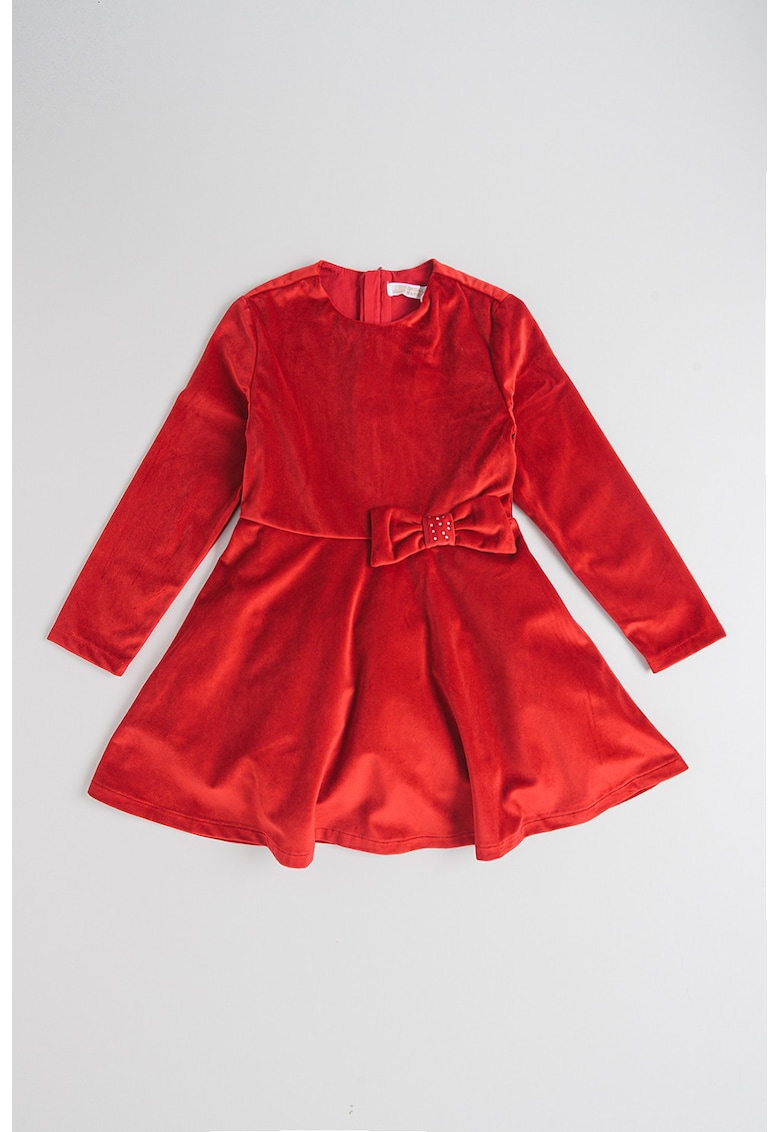 Rochie catifelata cu aplicatie cu funda - Rosu