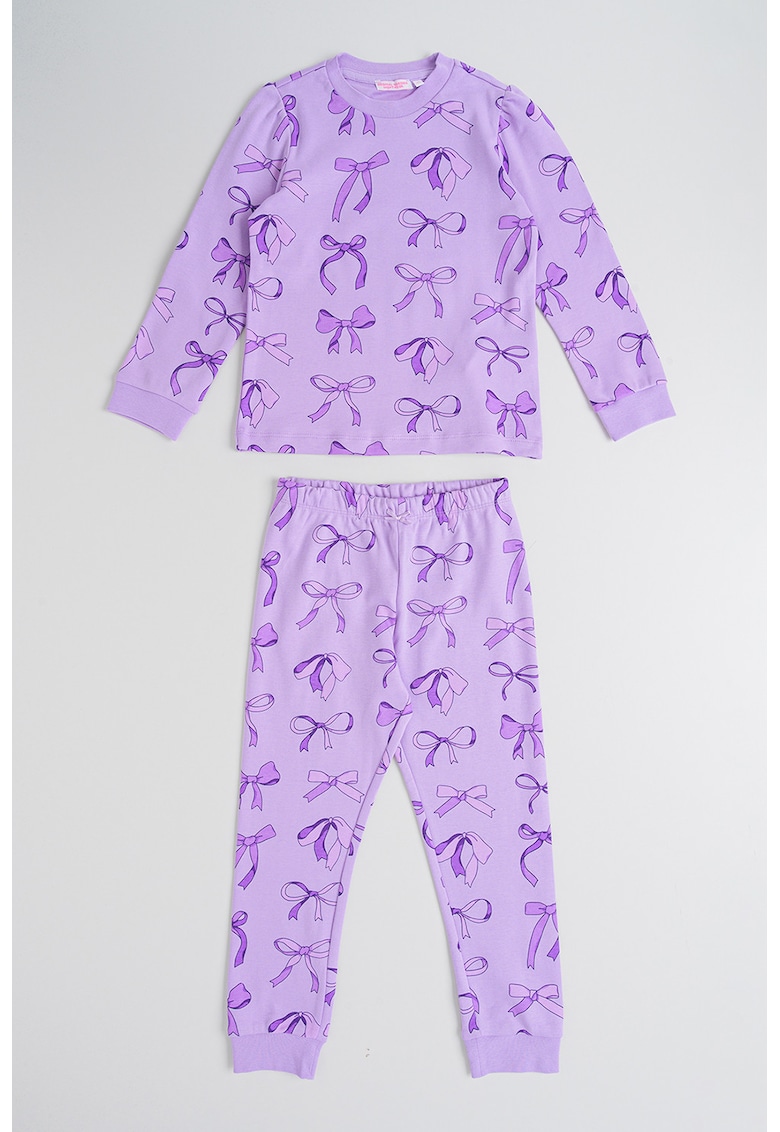 Pijama lunga cu imprimeu cu funda - Lila