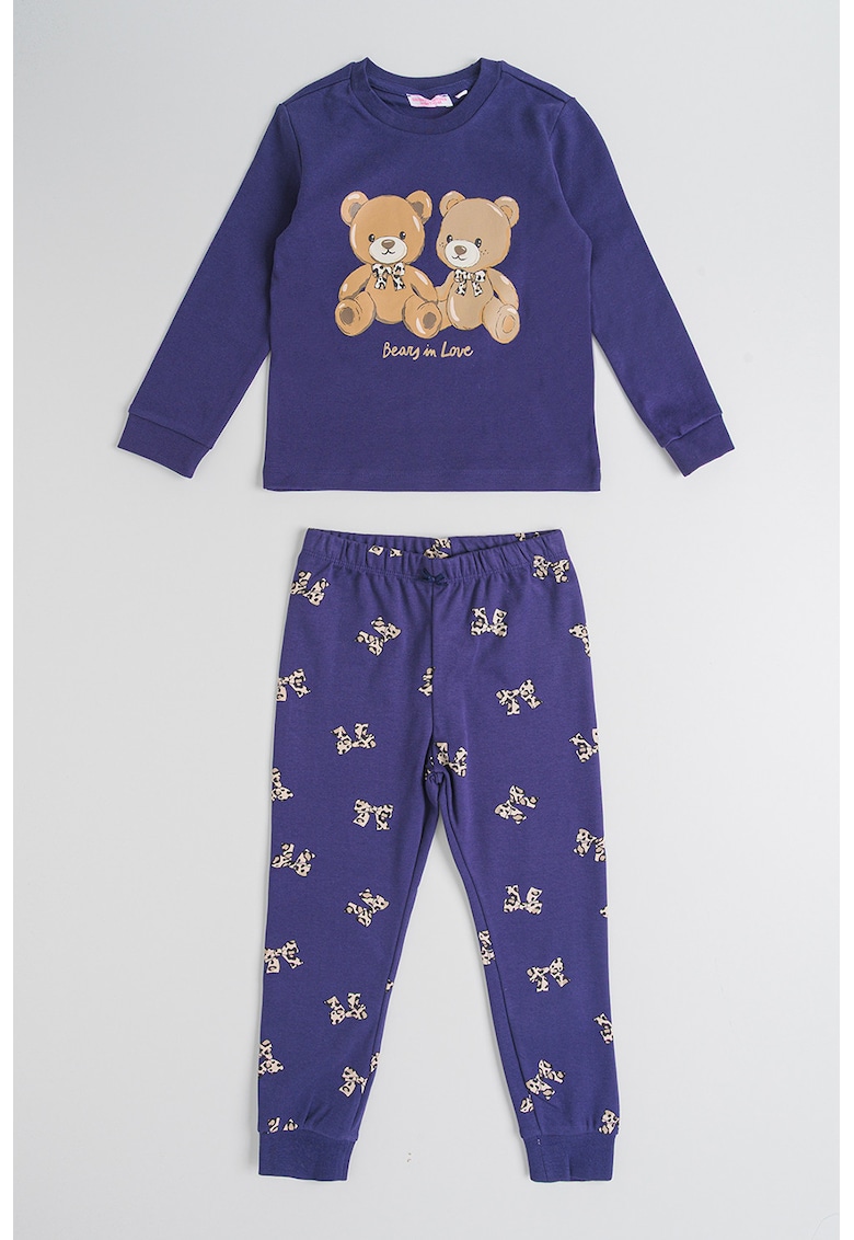 Pijama lunga cu model - Violet/Maro inchis/Bej deschis