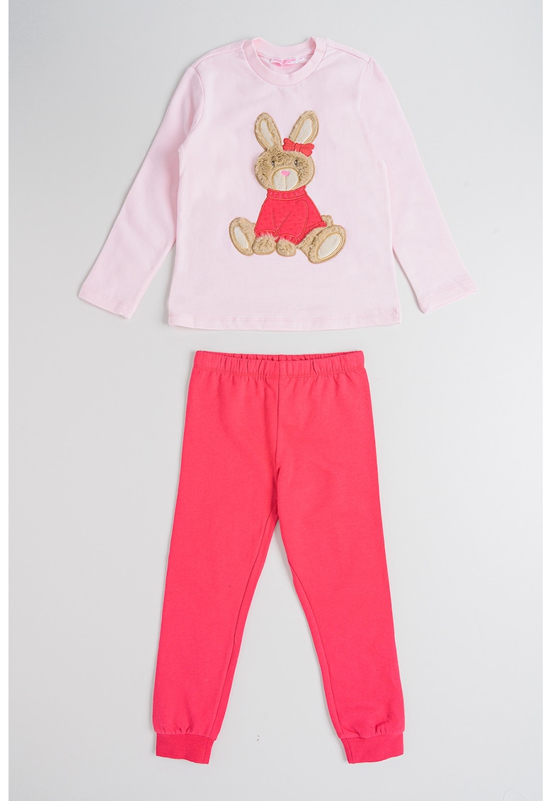 Pijama din bumbac cu imprimeu grafic frontal - Coral/Lila