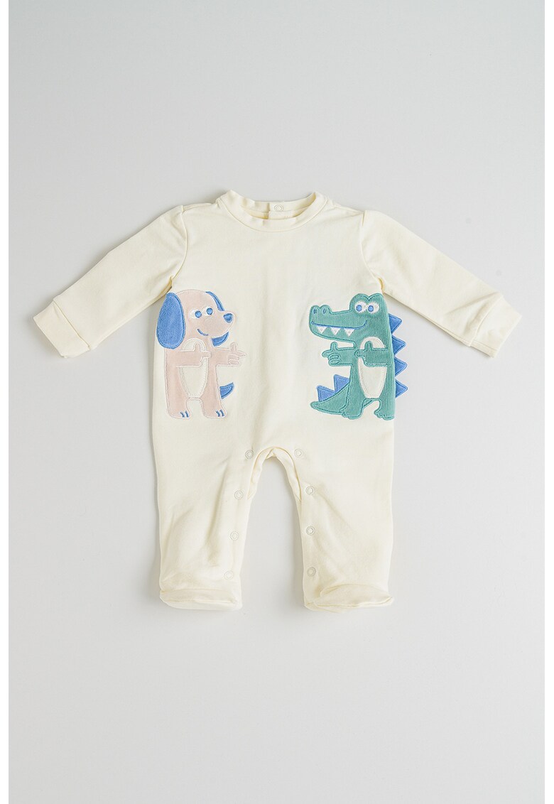 Salopeta din amestec de bumbac cu botosei - Verde/Alb fildes/Albastru deschis