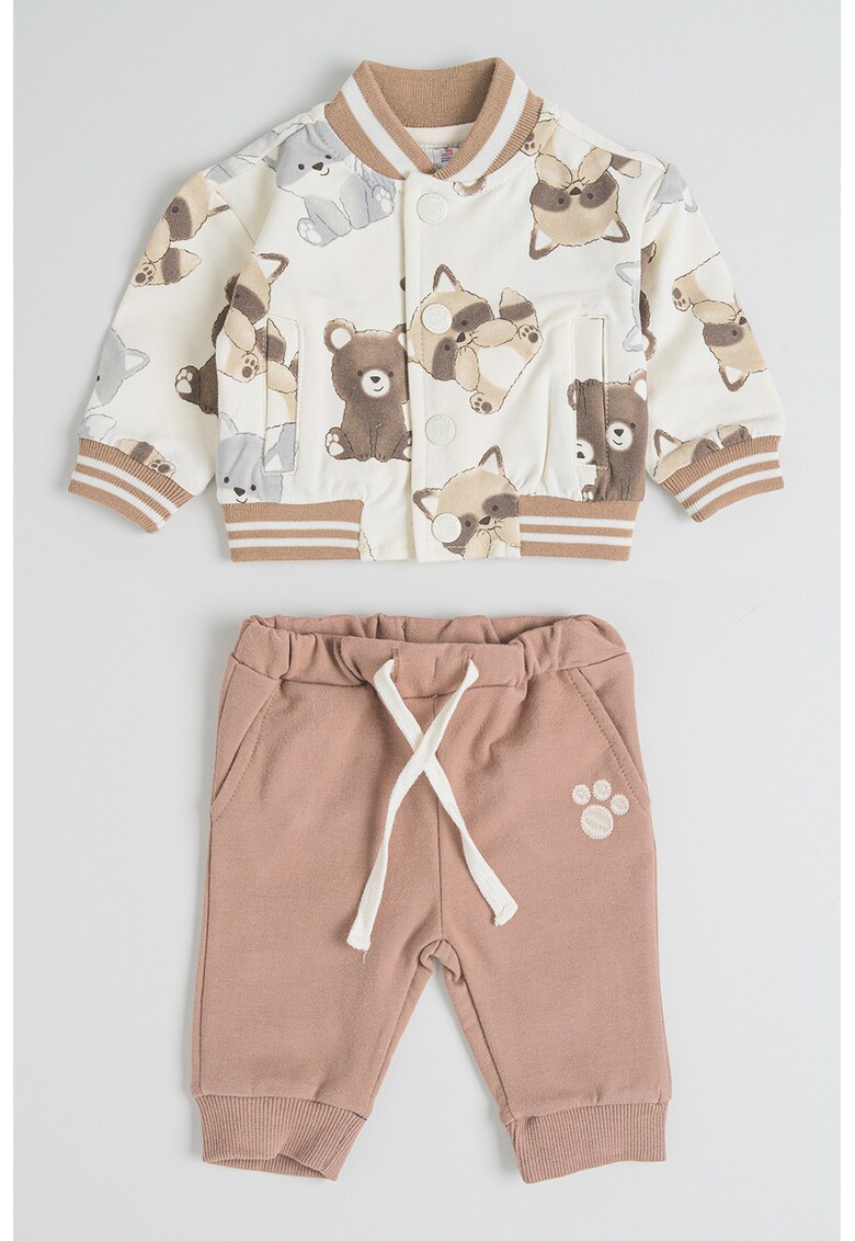Set de jacheta cu model si pantaloni cu snur de ajustare - 2 piese - Maro inchis/Bej deschis