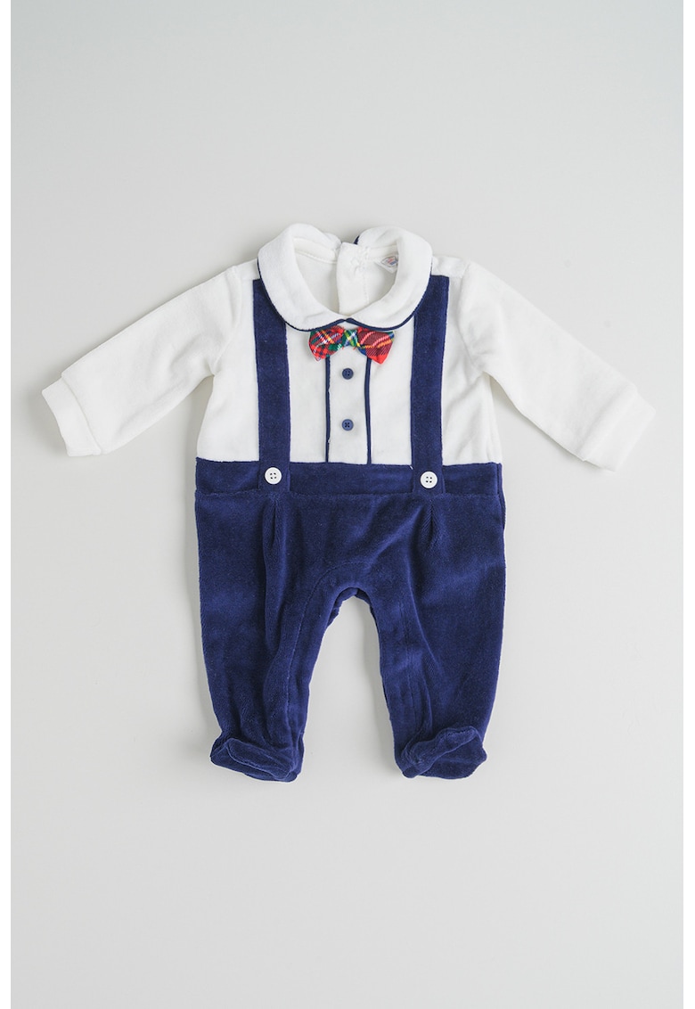 Salopeta cu botosei si model 2in1 - Alb/Bleumarin