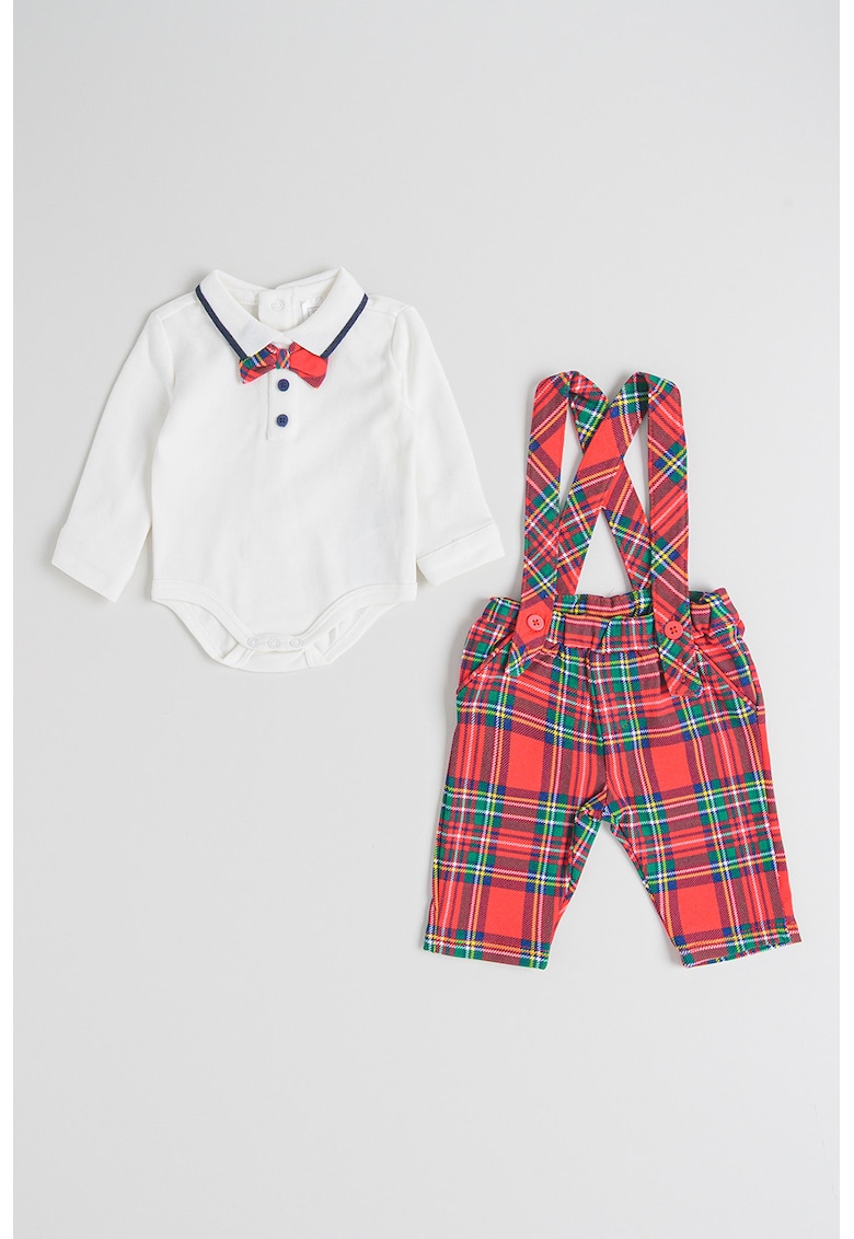 Set de pantaloni cu model in carouri si body - 2 piese - Coral/Alb optic/Verde aquamarin