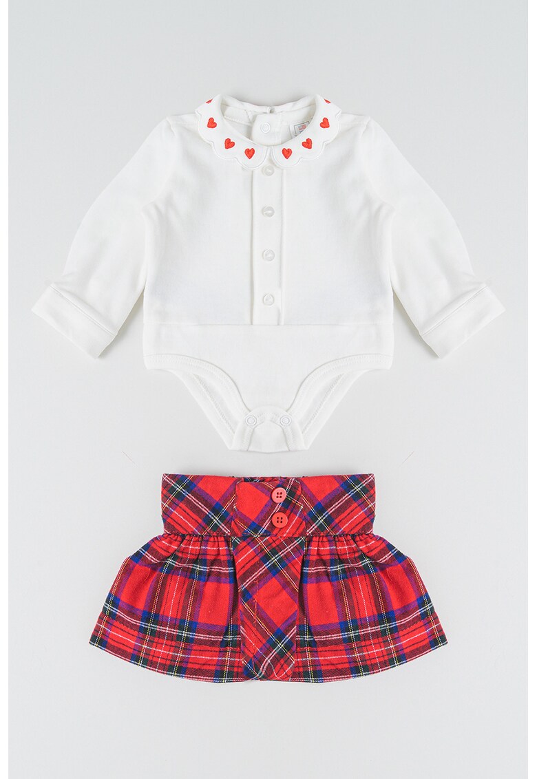 Set de fusta cu model in carouri si talie inalta si body - 2 piese - Rosu/Albastru inchis/Alb murdar