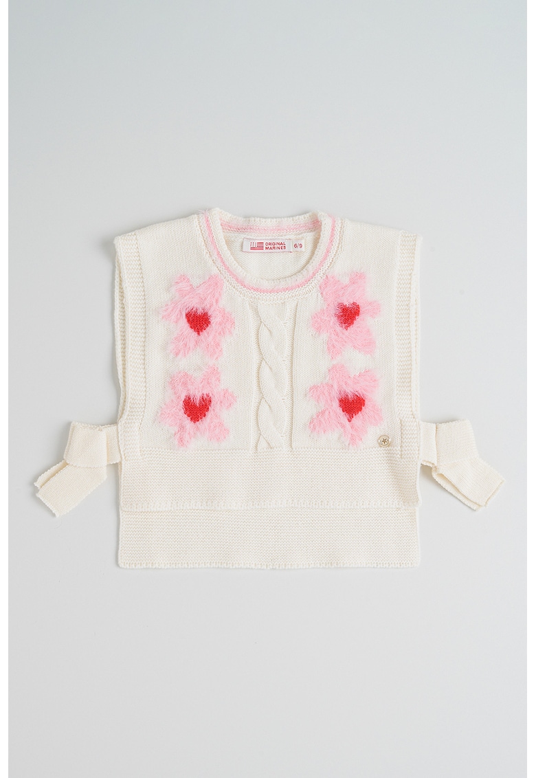 Vesta tricotata din amestec de lana cu slituri laterale - Rosu/Alb/Roz