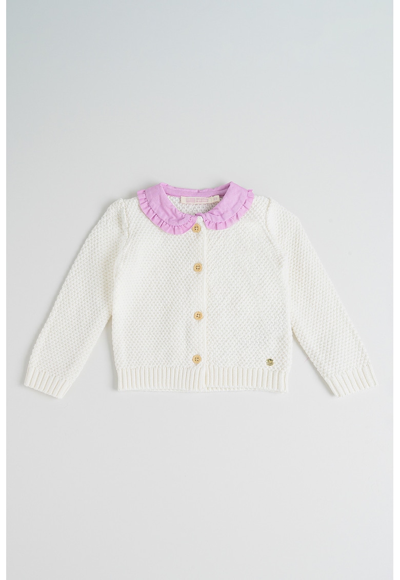 Cardigan tricotat din amestec de lana cu guler Peter-Pan - Alb murdar