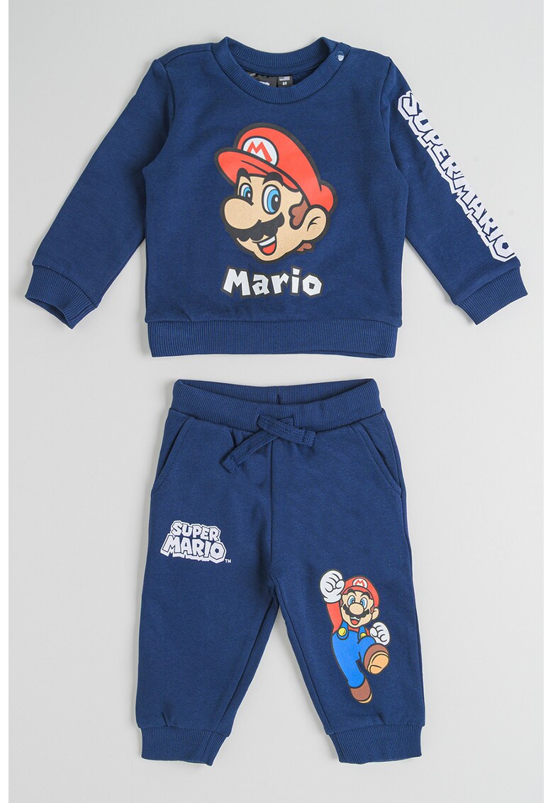 Set de pantaloni si bluza de trening din bumbac cu imprimeu - 2 piese - Rosu/Bej/Bleumarin