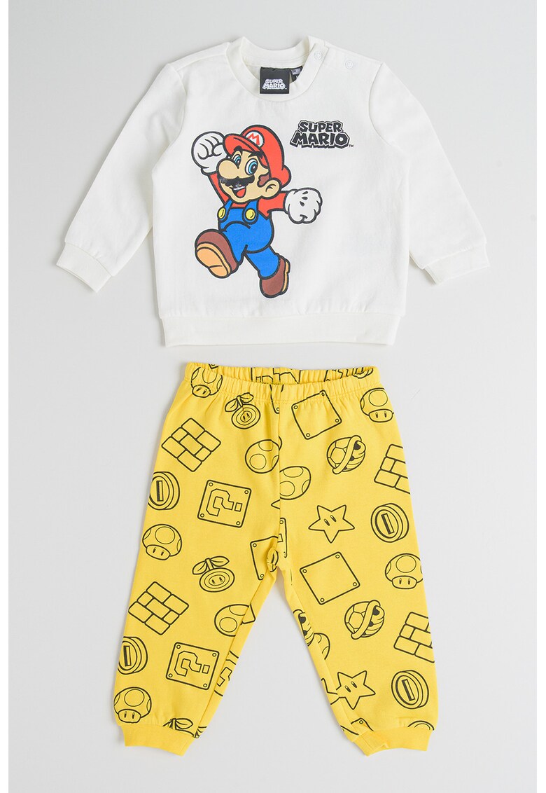 Pijama cu imprimeu si talie elastica Super Mario - Galben sofran/Alb murdar