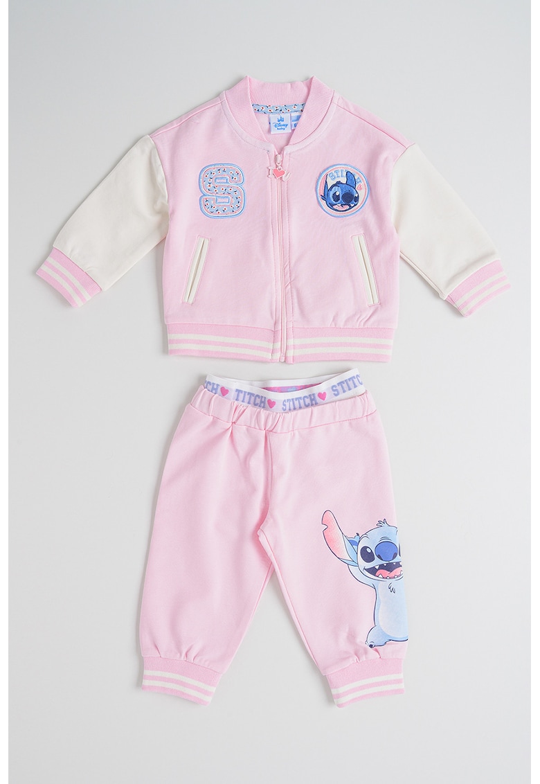 Set de bluza cu imprimeu si fermoar si pantaloni de trening - 2 piese - Roz pastel/Argintiu/Albastru deschis