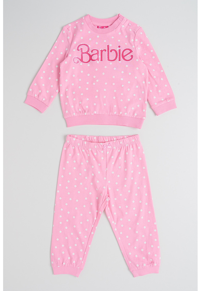 Pijama lunga din bumbac cu model - Alb/Roz