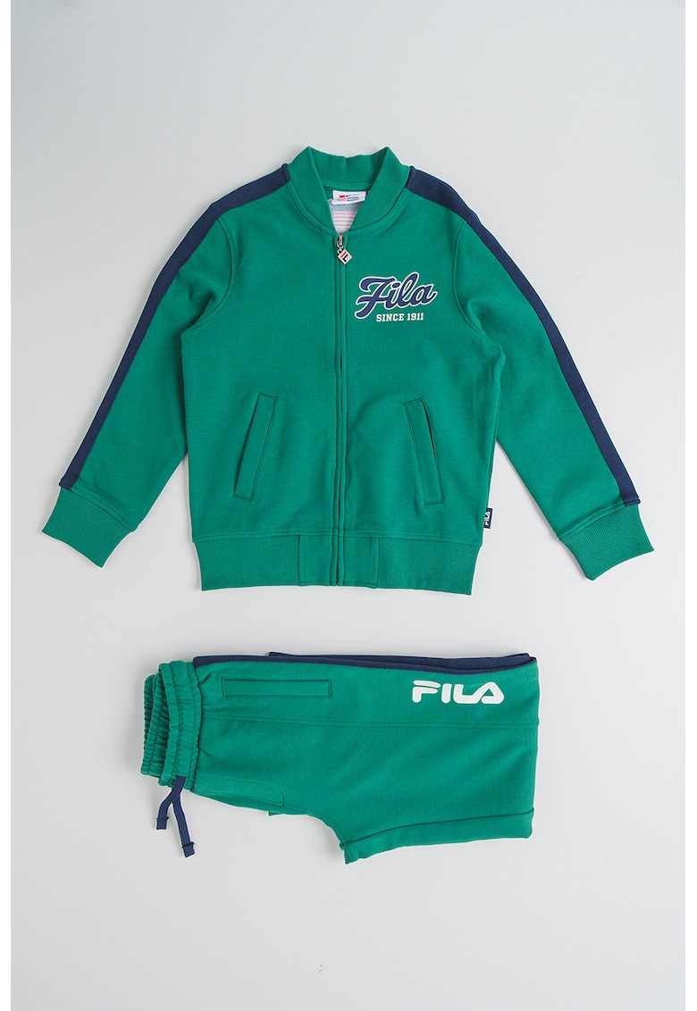 Trening din amestec de bumbac cu fermoar - Albastru inchis/Verde aquamarin