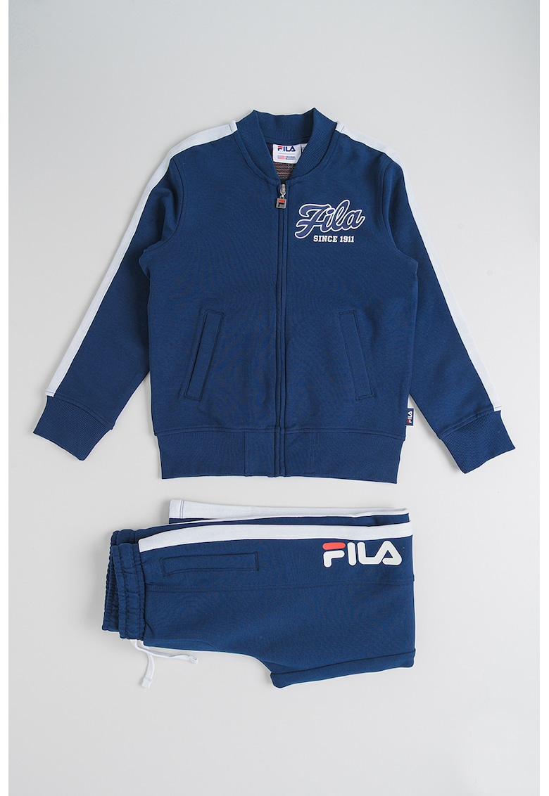 Trening din amestec de bumbac cu fermoar - Albastru inchis/Alb optic