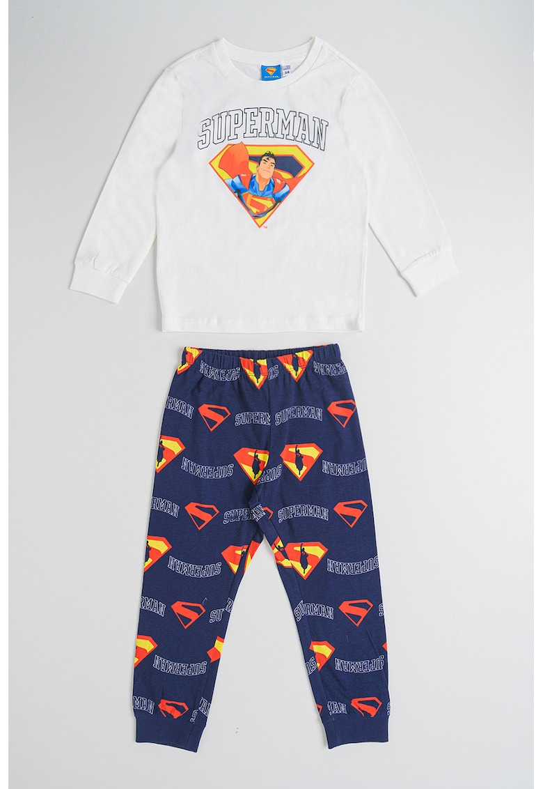 Pijama lunga din bumbac cu model cu Superman - Rosu/Alb/Bleumarin
