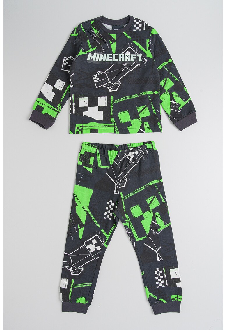 Pijama din bumbac cu model Minecraft - Verde electric/Negru