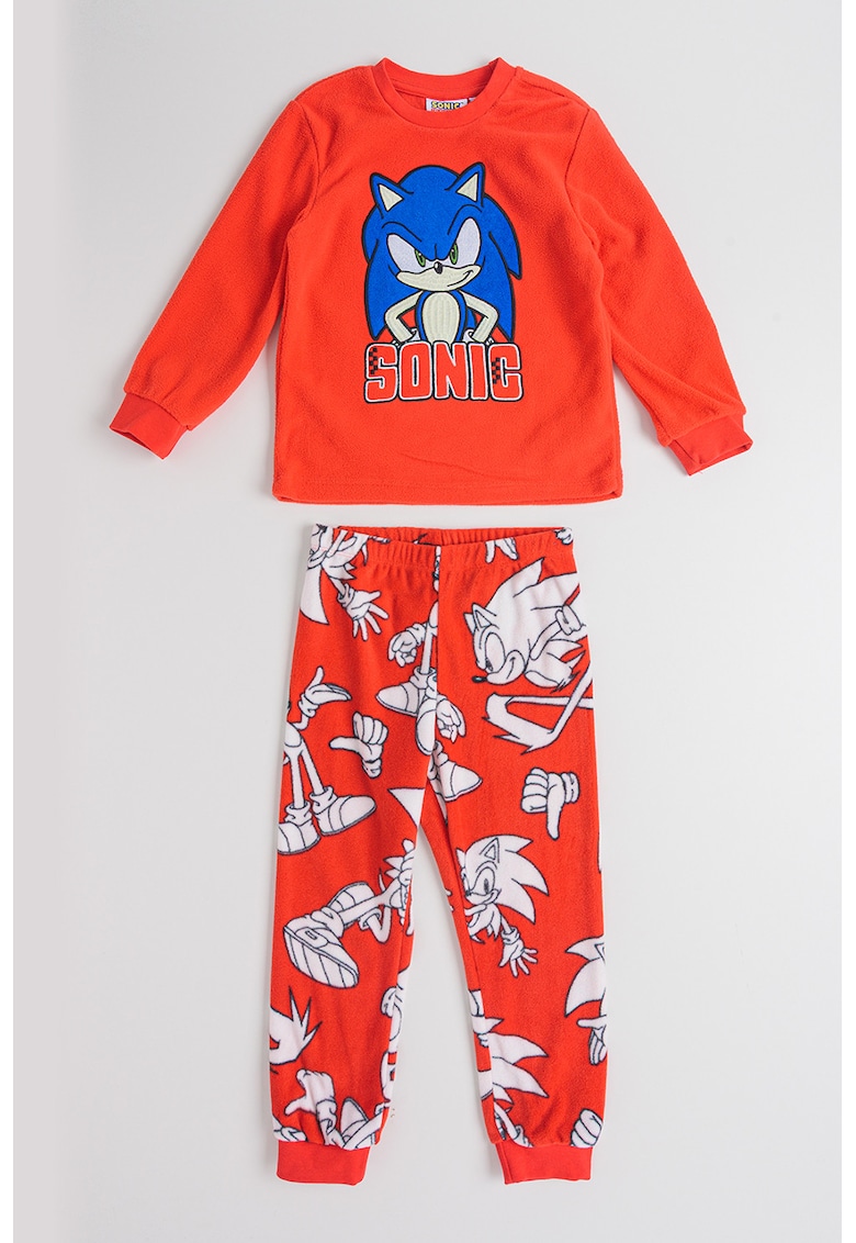 Pijama lunga din bumbac cu model Sonic - Rosu/Alb/Negru