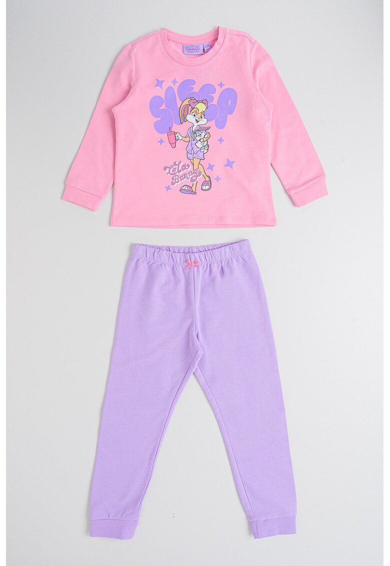 Pijama lunga din bumbac cu talie elastica - Roz pastel