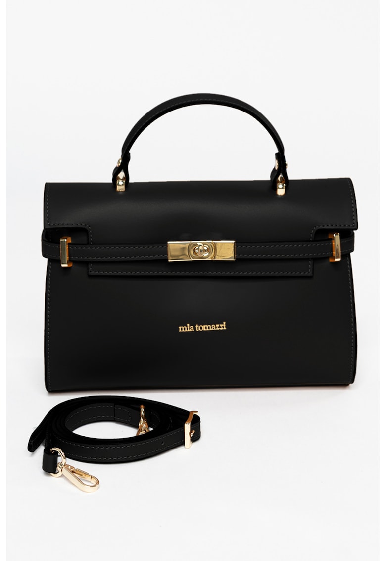 Geanta crossbody de piele cu maner - Negru