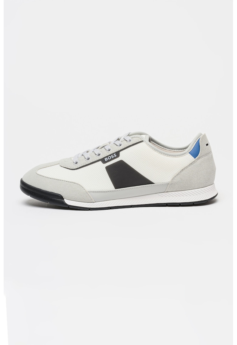 Pantofi sport Nitan din material textil cu garnituri de piele intoarsa - Gri deschis