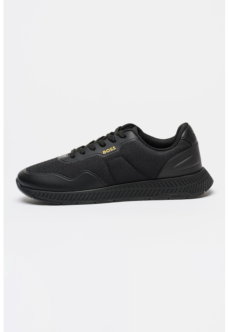 Pantofi sport din piele ecologica cu garnituri din material textil Titanium Runn - Negru